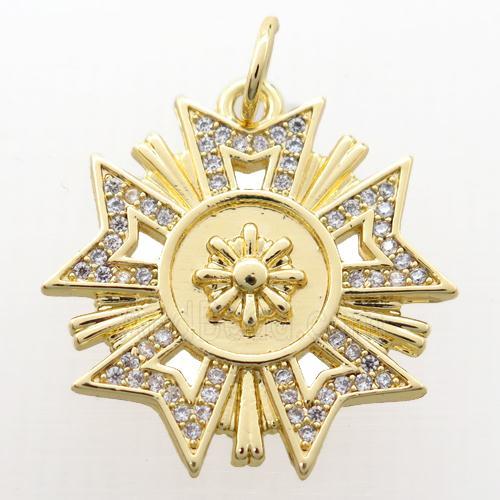 copper Compass pendant pave zircon, gold plated