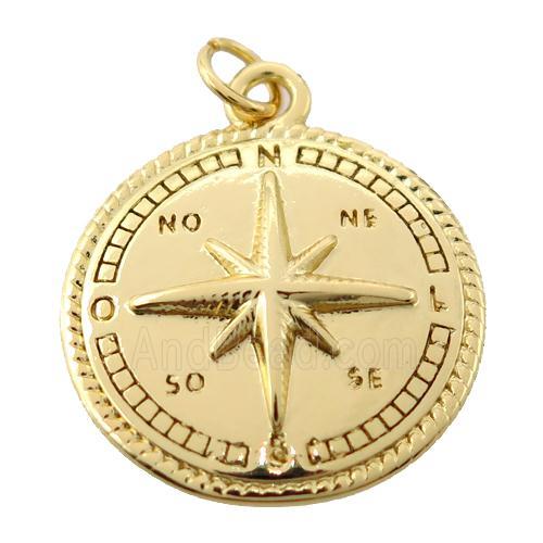 copper Compass pendant, gold plated