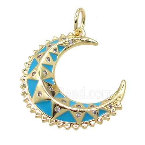copper moon pendant pave zircon, gold plated