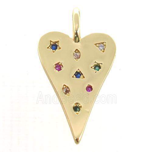 copper heart pendant pave zircon, gold plated