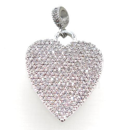copper heart pendant pave zircon, platinum plated