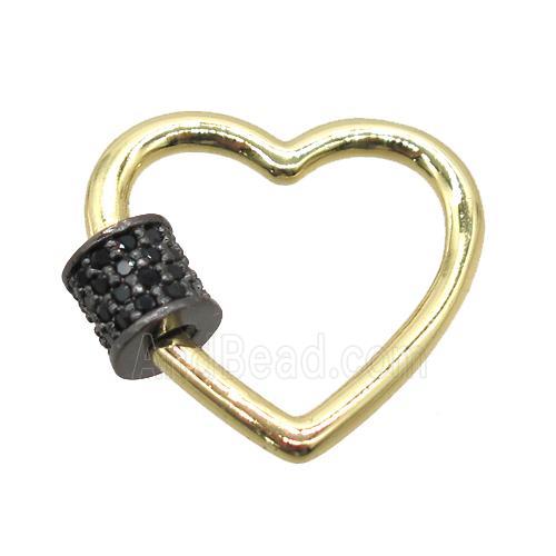 copper carabiner lock pendant, heart, gold plated