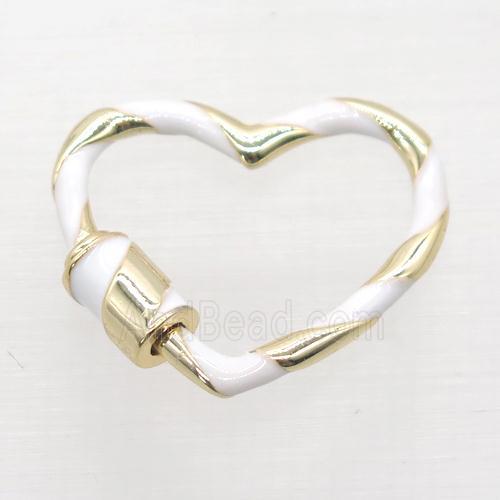 copper carabiner lock pendant with enamel, heart, gold plated