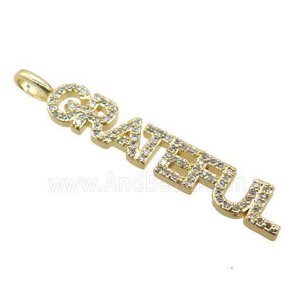 copper GRATEFUL pendant pave zircon, gold plated