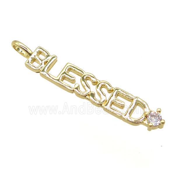 copper BLESSED pendant pave zircon, gold plated