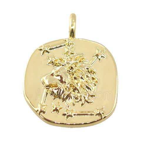 copper circle pendant, leo, gold plated