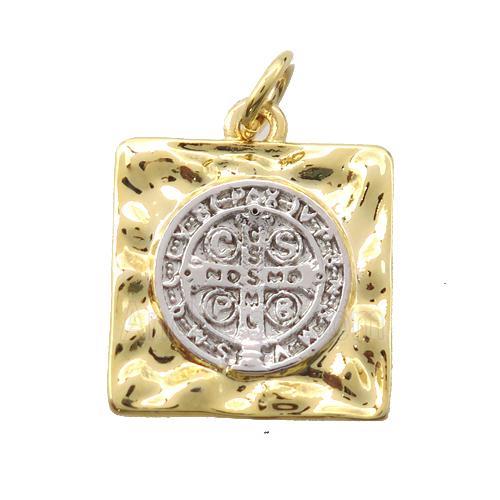 copper square pendant pave zircon, gold plated