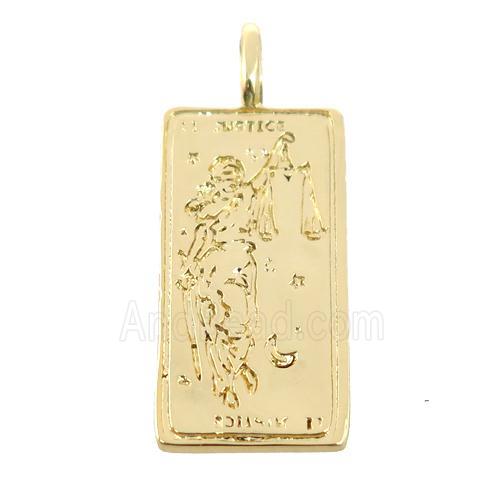 copper rectangle tarot card pendant, gold plated
