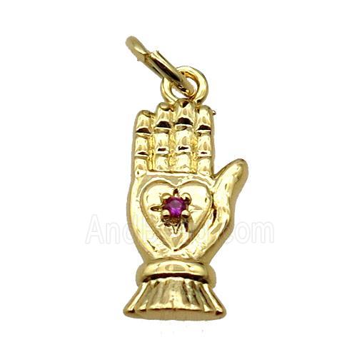 copper hand pendant pave zircon, gold plated