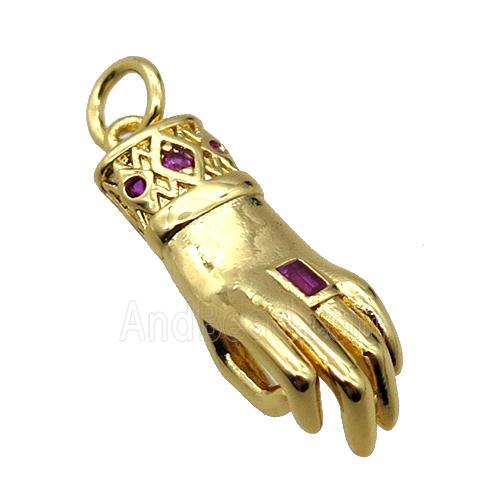copper hand pendant pave zircon, gold plated