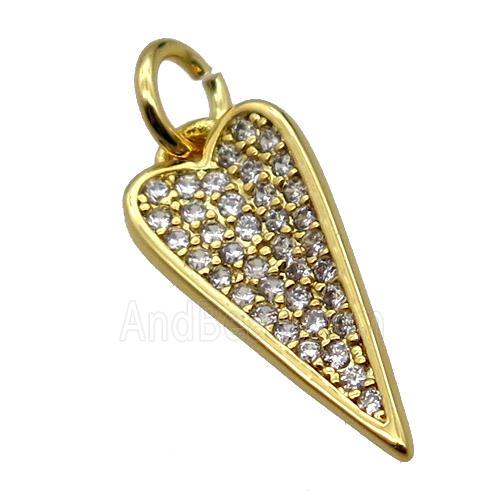 copper dart pendant pave zircon, gold plated