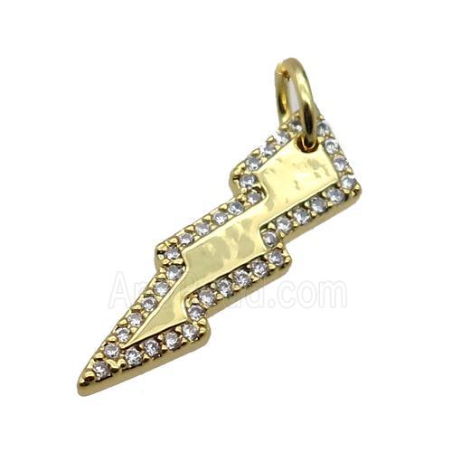 copper lightning pendant pave zircon, gold plated