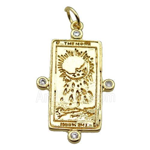 copper rectangle pendant pave zircon, moonface, gold plated