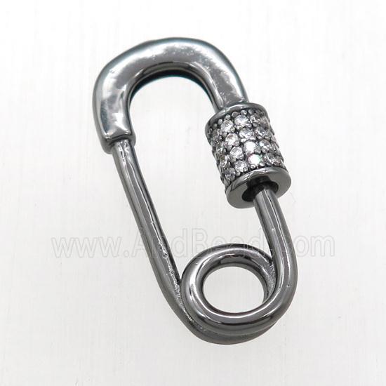 copper carabiner lock pendant paved zircon, safepin, black plated