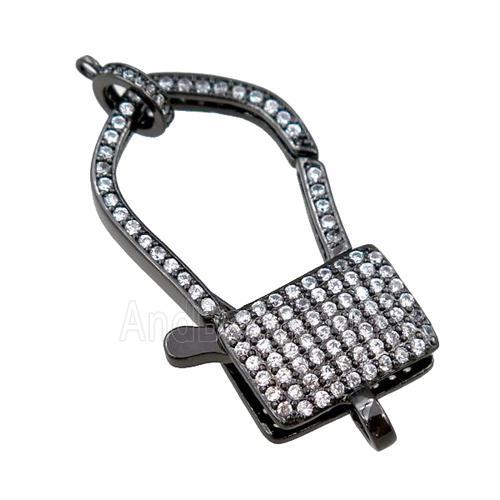 copper Carabiner Clasp paved zircon, black plated