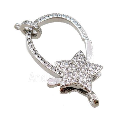 copper Carabiner Clasp paved zircon, star, platinum plated