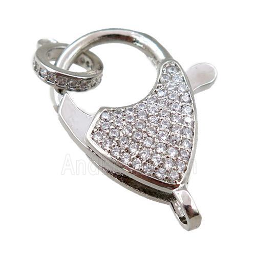 copper Carabiner Clasp paved zircon, platinum plated