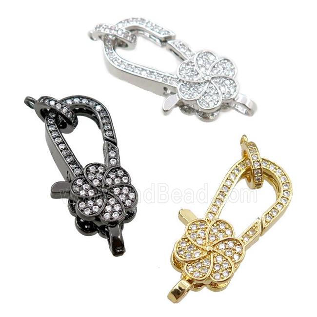 copper Carabiner Clasp paved zircon, flower, mixed
