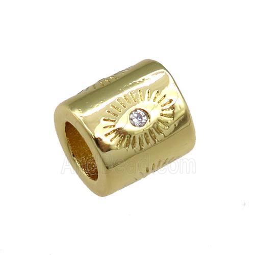 copper tube beads pave zircon, eye, gold plated