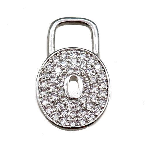copper lock pendant pave zircon, platinum plated