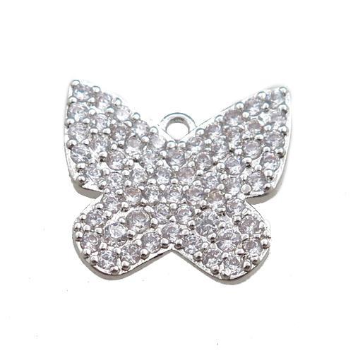 copper butterfly pendant pave zircon, platinum plated