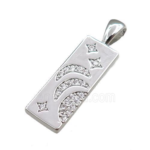 copper rectangle pendant pave zircon, platinum plated