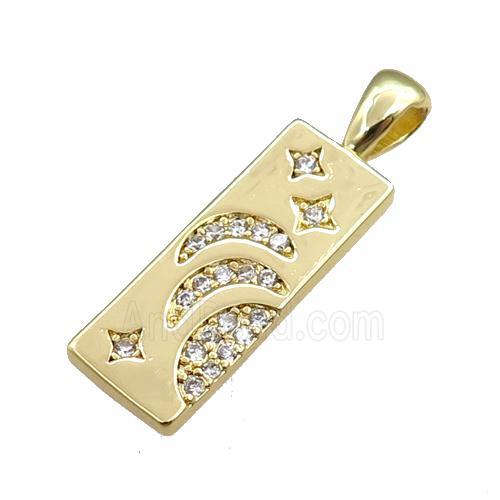 copper rectangle pendant pave zircon, gold plated
