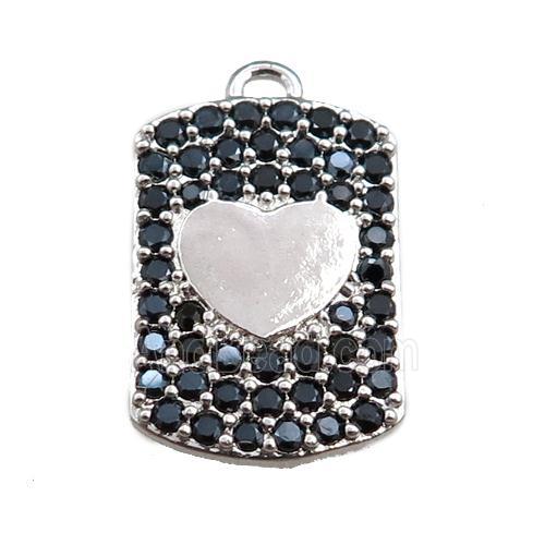 copper rectangle pendant pave zircon, heart, platinum plated
