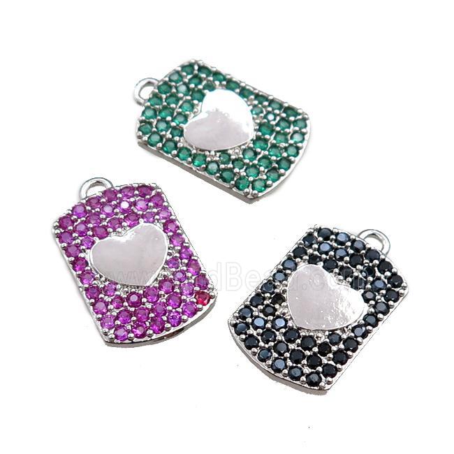 copper rectangle pendant pave zircon, heart, mixed