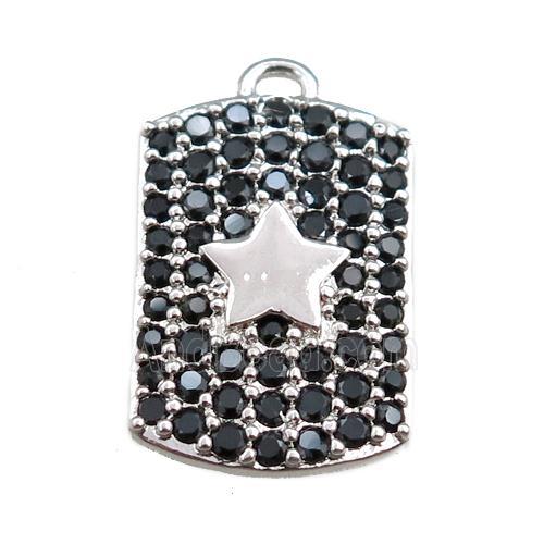 copper rectangle pendant pave black zircon, star, platinum plated