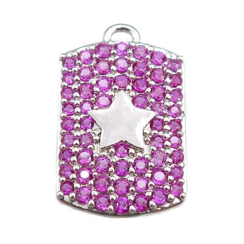 copper rectangle pendant pave hotpink zircon, star, platinum plated