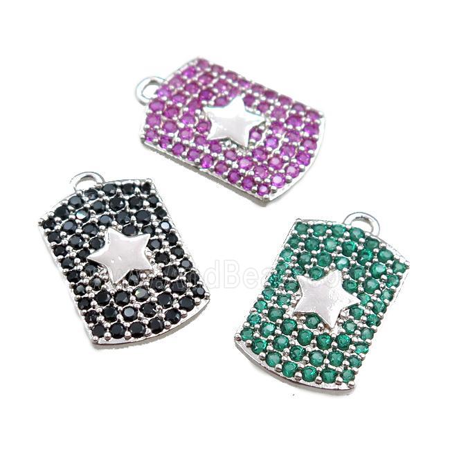 copper rectangle pendant pave zircon, star, mixed, platinum plated