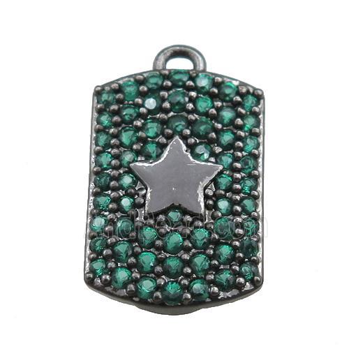copper rectangle pendant pave green zircon, star, black plated