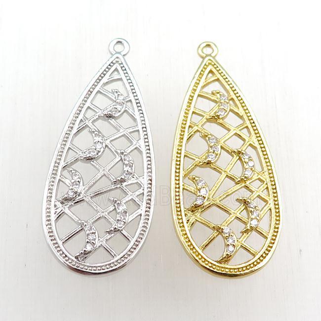 copper teardrop pendant pave zircon, moon, mixed