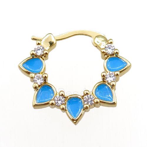 copper Latchback Earrings pave zircon, enameled, gold plated