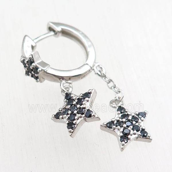 copper Latchback Earrings with star pave zircon, platinum plated