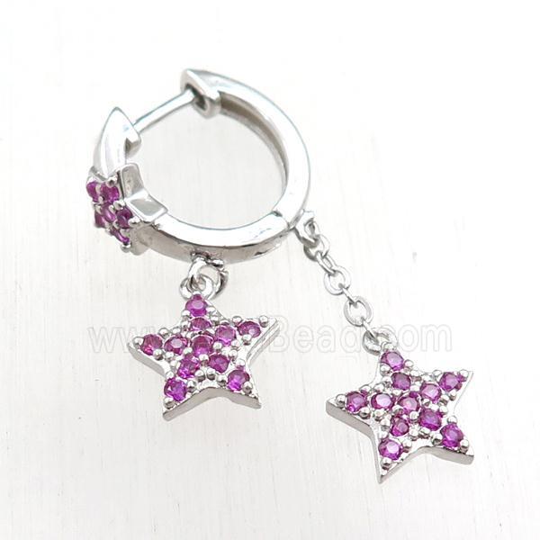 copper Latchback Earrings with star pave zircon, platinum plated