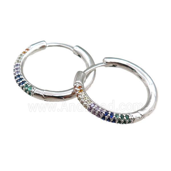 copper Hoop Earrings pave zircon, platinum plated