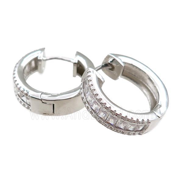 copper Hoop Earrings paved zircon, platinum plated