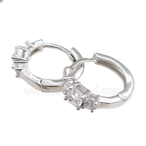 copper Hoop Earrings paved zircon, platinum plated