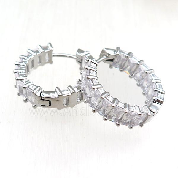 copper Hoop Earrings paved zircon, platinum plated