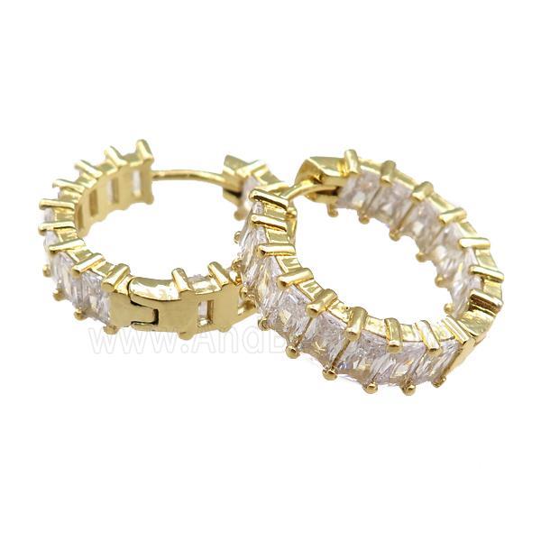 copper Hoop Earrings paved zircon, gold plated