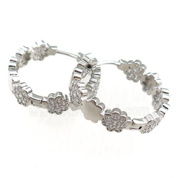 copper Hoop Earrings paved zircon, platinum plated