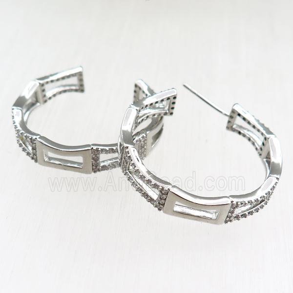 copper Latchback Earrings paved zircon, platinum plated