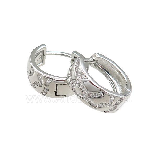 copper Hoop Earrings paved zircon, platinum plated