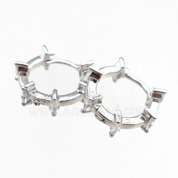 copper Hoop Earrings paved zircon, platinum plated
