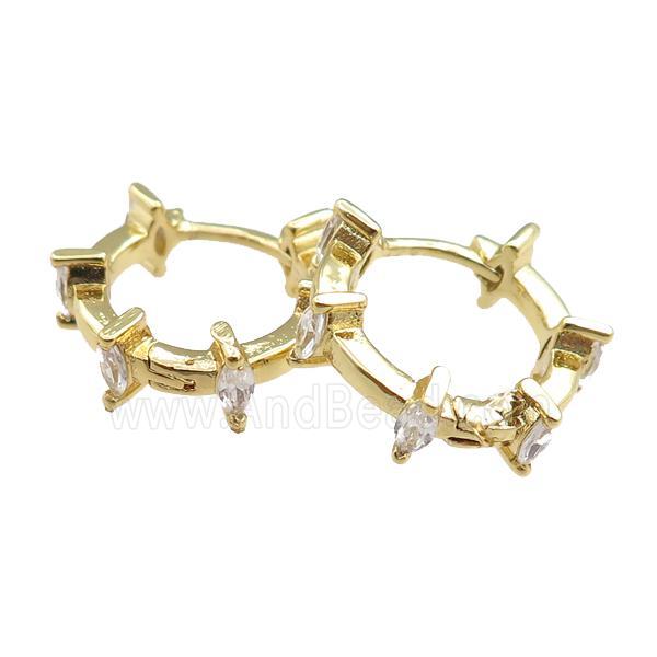 copper Hoop Earrings paved zircon, gold plated