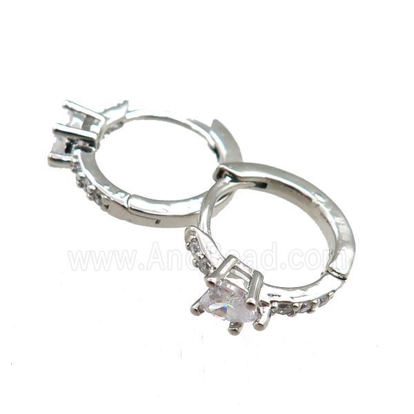 copper Hoop Earrings paved zircon, platinum plated