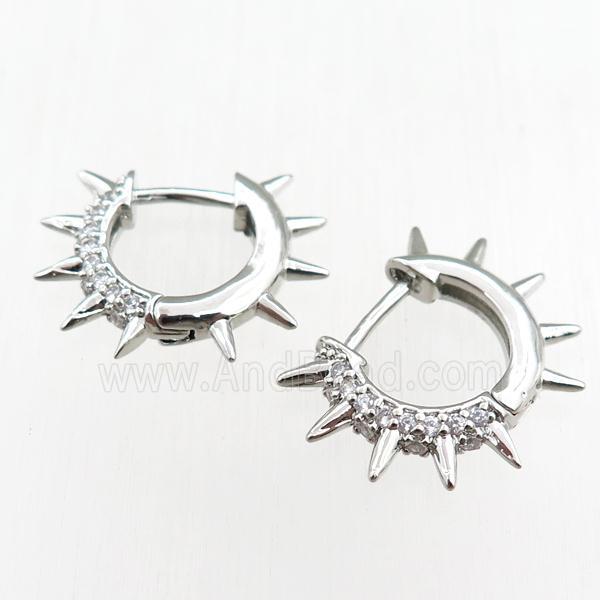 copper Hoop Earrings paved zircon, platinum plated