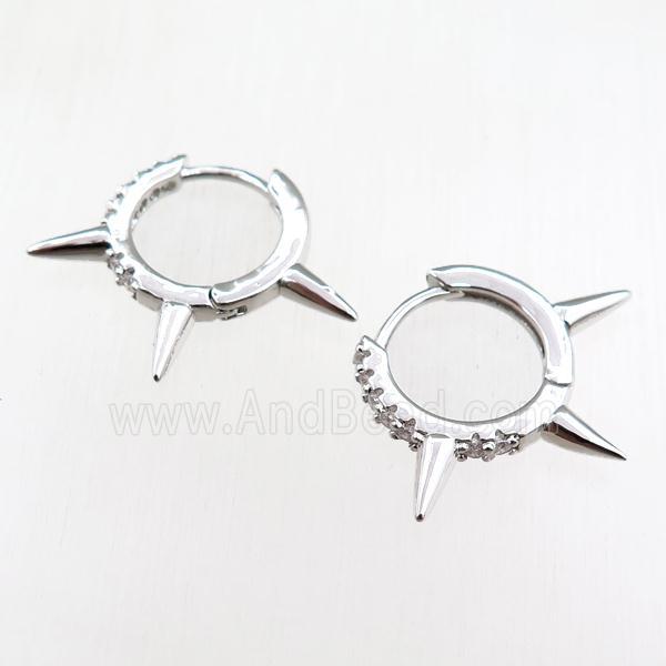 copper Hoop Earrings paved zircon, platinum plated